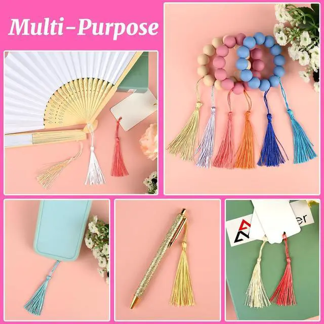 Alt view image 5 of 7 - NEBURORA 120 Pcs Bookmark Tassels Bulk 13cm/5 Inch 24 Colors Silky Handmade Soft Mini Tassel with Loops for Crafts Jewelry Keychain Making DIY Projects