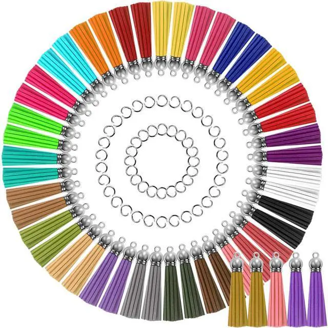 Main image of Paxcoo Tassels for Jewelry Making, 50pcs Leather Tassel Keychain Charms Bulk with 50pcs Jump Rings for Jewelry Making, Bracelets, Acrylic Key Chain Blanks and Craft Supplies