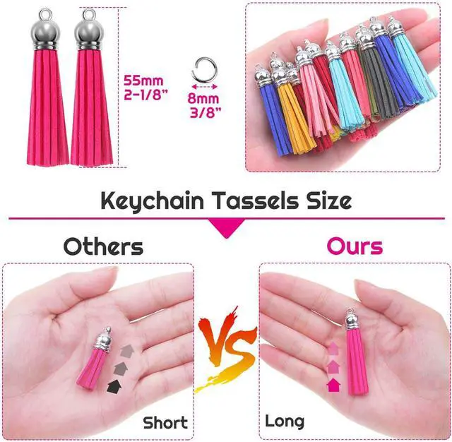 Alt view image 3 of 7 - Paxcoo Tassels for Jewelry Making, 50pcs Leather Tassel Keychain Charms Bulk with 50pcs Jump Rings for Jewelry Making, Bracelets, Acrylic Key Chain Blanks and Craft Supplies