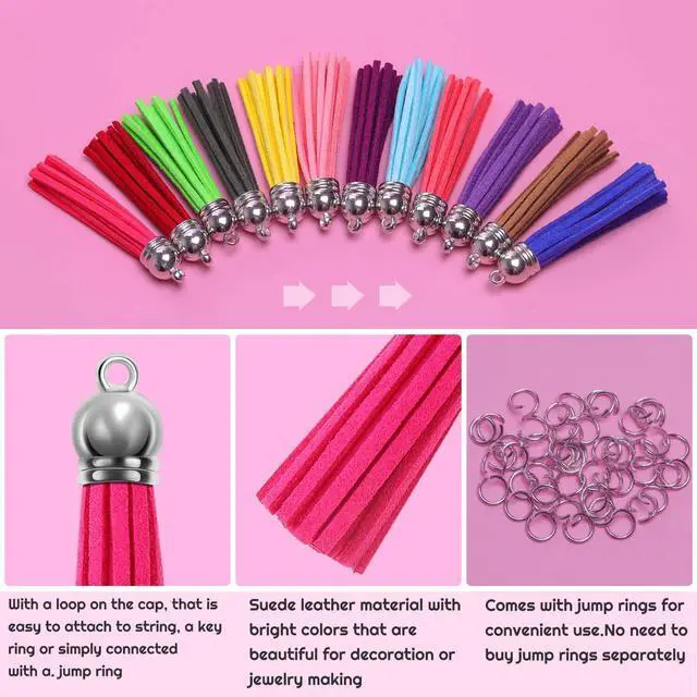 Alt view image 4 of 7 - Paxcoo Tassels for Jewelry Making, 50pcs Leather Tassel Keychain Charms Bulk with 50pcs Jump Rings for Jewelry Making, Bracelets, Acrylic Key Chain Blanks and Craft Supplies