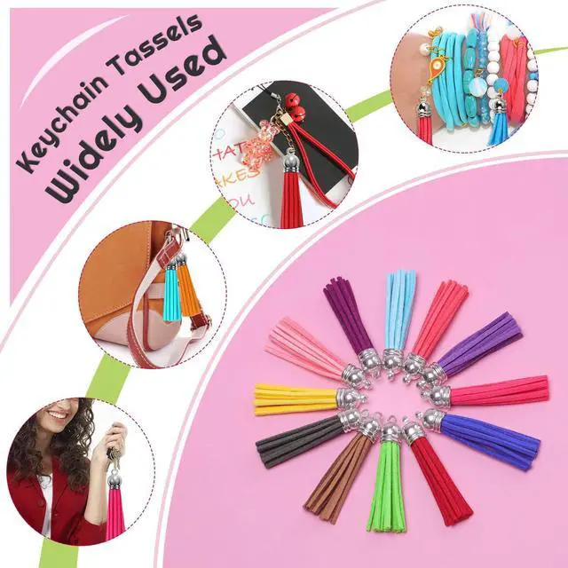 Alt view image 5 of 7 - Paxcoo Tassels for Jewelry Making, 50pcs Leather Tassel Keychain Charms Bulk with 50pcs Jump Rings for Jewelry Making, Bracelets, Acrylic Key Chain Blanks and Craft Supplies