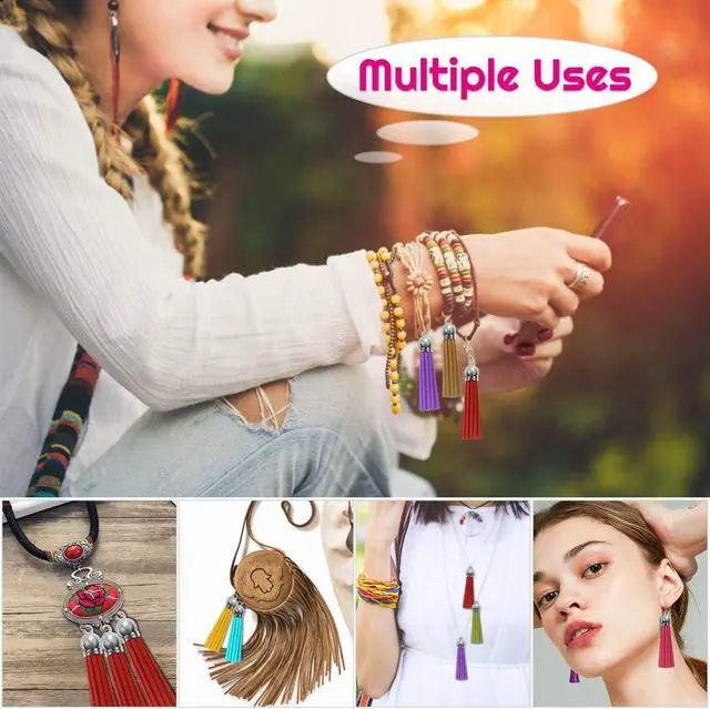 Alt view image 7 of 7 - Paxcoo Tassels for Jewelry Making, 50pcs Leather Tassel Keychain Charms Bulk with 50pcs Jump Rings for Jewelry Making, Bracelets, Acrylic Key Chain Blanks and Craft Supplies