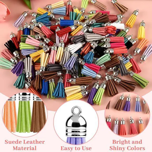 Alt view image 3 of 7 - NEBURORA 120 Pcs Multicolor Keychains Tassel 38mm Silver White Hat Leather Tassels for Jewelry Keychain Making Craft Supplies