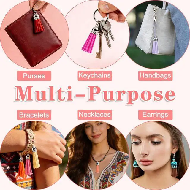 Alt view image 6 of 7 - NEBURORA 120 Pcs Multicolor Keychains Tassel 38mm Silver White Hat Leather Tassels for Jewelry Keychain Making Craft Supplies
