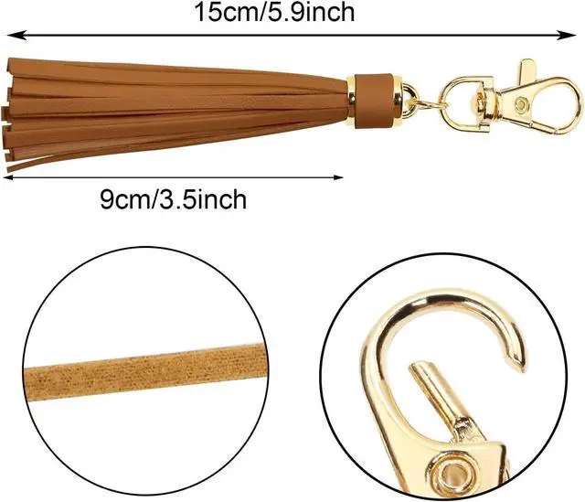 Alt view image 2 of 5 - Penta Angel 2Pcs 5.9'' Large PU Leather Tassel with Lobster Swivel Keychain Pendant for Handbag Backpack Jewelry Making(Brown)