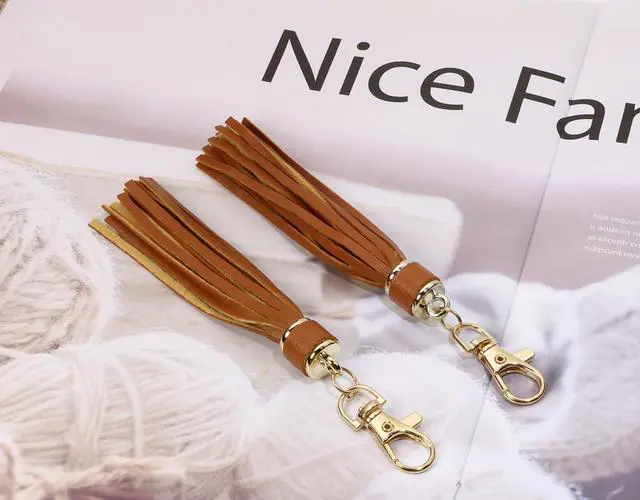 Alt view image 3 of 5 - Penta Angel 2Pcs 5.9'' Large PU Leather Tassel with Lobster Swivel Keychain Pendant for Handbag Backpack Jewelry Making(Brown)
