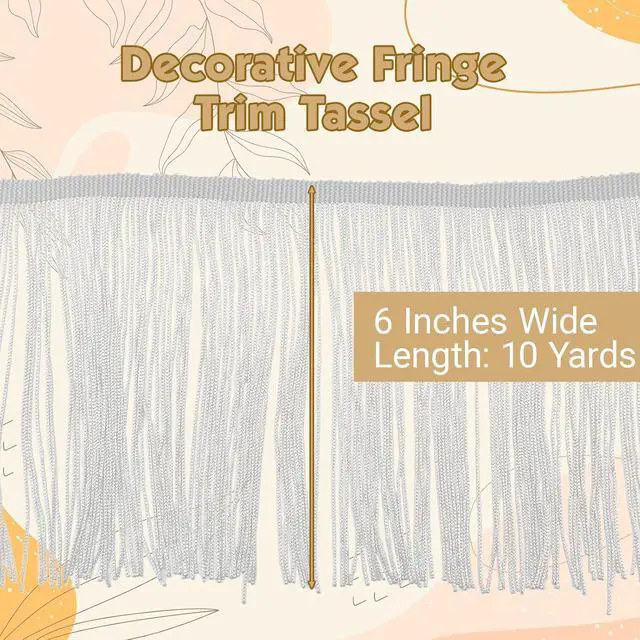 Alt view image 2 of 7 - Luomorgo Chainette Fringe Trim, White, 6" Wide, 10 Yards | Polyester Tassel, For Sewing, Latin Dresses & Lamp Shades, DIY Craft Decor