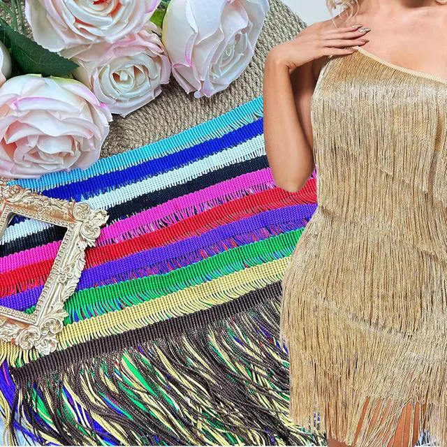 Alt view image 5 of 7 - Luomorgo Chainette Fringe Trim, White, 6" Wide, 10 Yards | Polyester Tassel, For Sewing, Latin Dresses & Lamp Shades, DIY Craft Decor