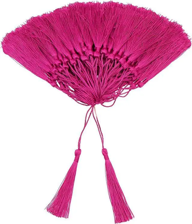 Main image of VAPKER 100 Pieces Dark Pink Tassels 13cm/5-Inch Silky Handmade Soft Tassels Floss Bookmark Tassels with 2-Inch Cord Loop for Jewelry Making, DIY Projects, Bookmarks