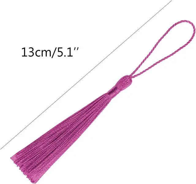 Alt view image 2 of 7 - VAPKER 100 Pieces Dark Pink Tassels 13cm/5-Inch Silky Handmade Soft Tassels Floss Bookmark Tassels with 2-Inch Cord Loop for Jewelry Making, DIY Projects, Bookmarks