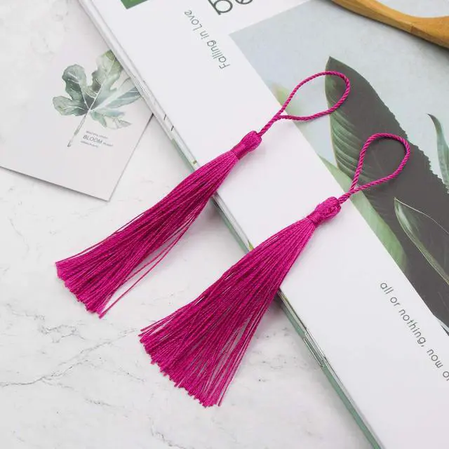 Alt view image 5 of 7 - VAPKER 100 Pieces Dark Pink Tassels 13cm/5-Inch Silky Handmade Soft Tassels Floss Bookmark Tassels with 2-Inch Cord Loop for Jewelry Making, DIY Projects, Bookmarks