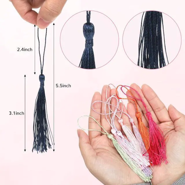 Alt view image 2 of 7 - 225 Pcs Bookmark Tassels, 45 Colors Bulk Tassels for Crafts, Jewelry Making | Bookmark Tassels with Loops for Crafts Keychain Making, DIY Projects, Graduation Bookmarks