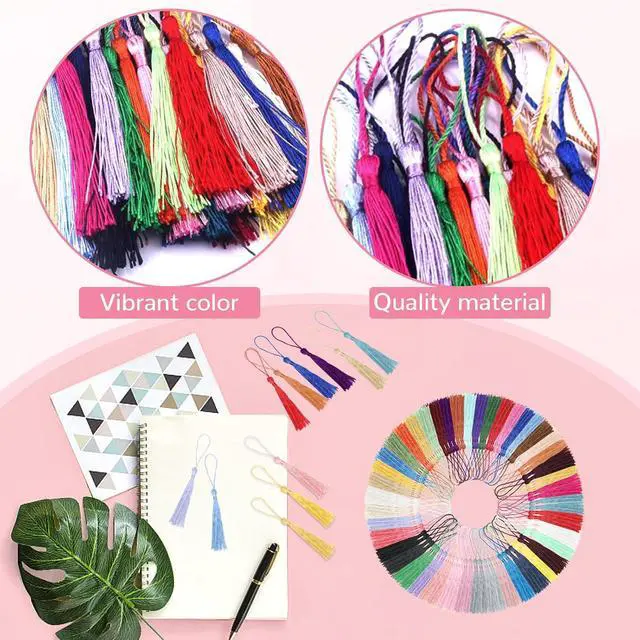 Alt view image 3 of 7 - 225 Pcs Bookmark Tassels, 45 Colors Bulk Tassels for Crafts, Jewelry Making | Bookmark Tassels with Loops for Crafts Keychain Making, DIY Projects, Graduation Bookmarks