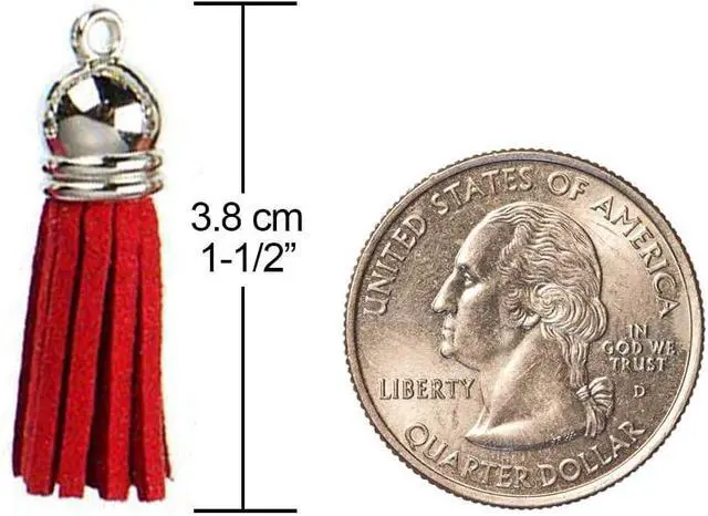 Alt view image 2 of 6 - Keychain Tassels Leather Tassel Pendants with Silver White Caps,Tassel Charm for Jewelry Making Keychain Bracelets Ring Crafts -30pcs(1-1/2 inch,Red)
