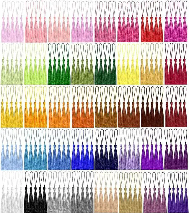 Main image of 200 Pieces Bookmark Tassels, BetterJonny Handmade Silky Floss Soft Craft Mini Small Tassels with Loops for Bookmarks DIY Crafts Jewelry Making, 40 Colors