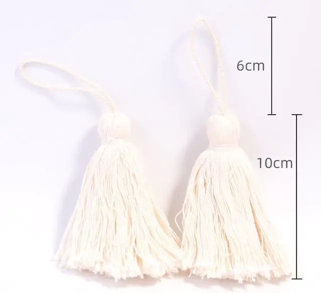 Alt view image 2 of 5 - 8 Pcs Large Cotton Tassel Charm with Hanging Loop Rustic Tassels for Pillows Curtain Tieback Tote Bag DIY Craft Projects, Beige