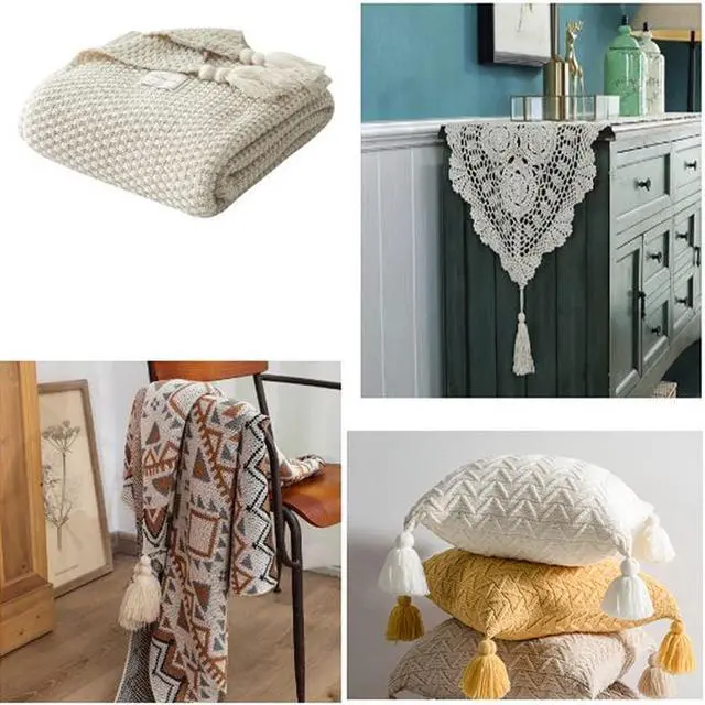 Alt view image 5 of 5 - 8 Pcs Large Cotton Tassel Charm with Hanging Loop Rustic Tassels for Pillows Curtain Tieback Tote Bag DIY Craft Projects, Beige