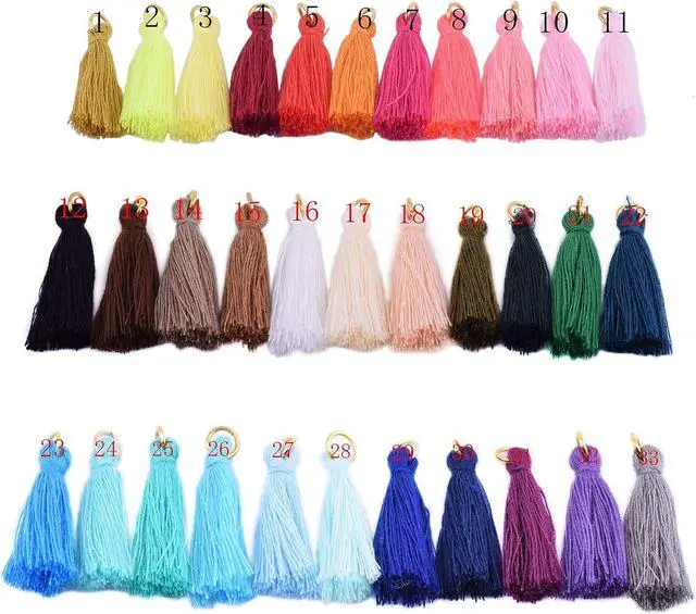 Main image of KONMAY Mini Crafting Tassels with Golden Jump Ring, 50pcs Mixed 1.4 Inches Small Cotton Thread Tassels for Jewelry Making, Crafting, Bag Accessories, Decoration and DIY