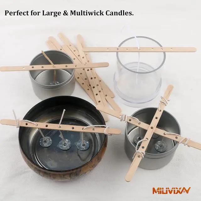 Alt view image 7 of 7 - MILIVIXAY 100pcs Wooden Wick Holders - Candle Wicks Centering Device for Large & Multiwick Candles.