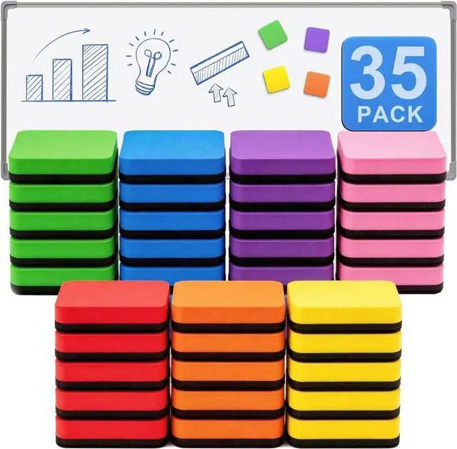 Main image of FUMILE 35 Pack Magnetic Mini Dry Erase Whiteboard Erasers for Classroom | 7 Colors Chalkboard Cleaner Wiper for Kids, Classroom Office and Home, Eraser Bulk, Student Must Have, Teacher Supplies