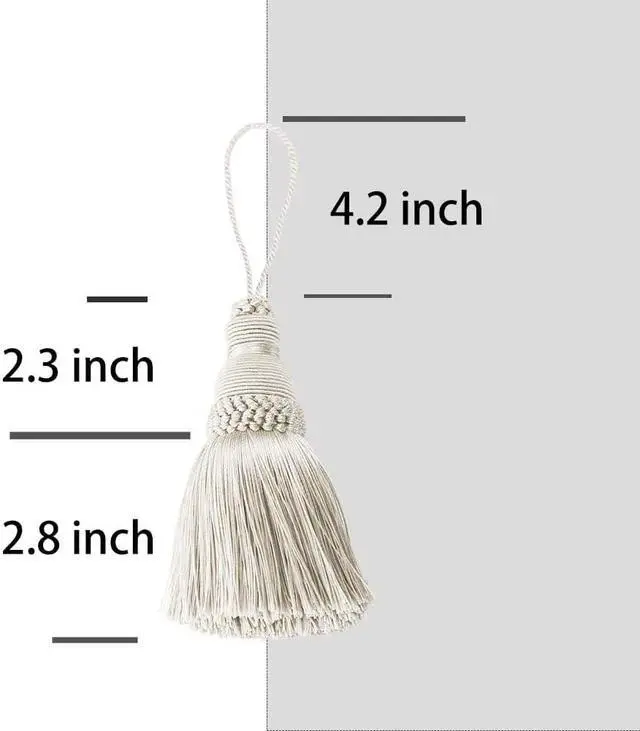 Alt view image 2 of 6 - BEL AVENIR Tassels 2 Pcs Key Tassel with Loops Handmade Craft Charms | Beige, DIY Accessories, Elegant, Soft Making Curtain Home Decoration