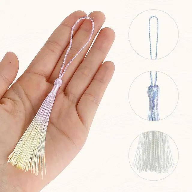 Alt view image 3 of 7 - Bewudy 20 Pcs Mini Tassels Bookmark, Colorful Tassels for Handmade Crafts | Silk Tassels, 13cm/5in, Silky Handmade, Soft Tassels, for Jewelry Making, DIY Projects, Bookmarks, Color B