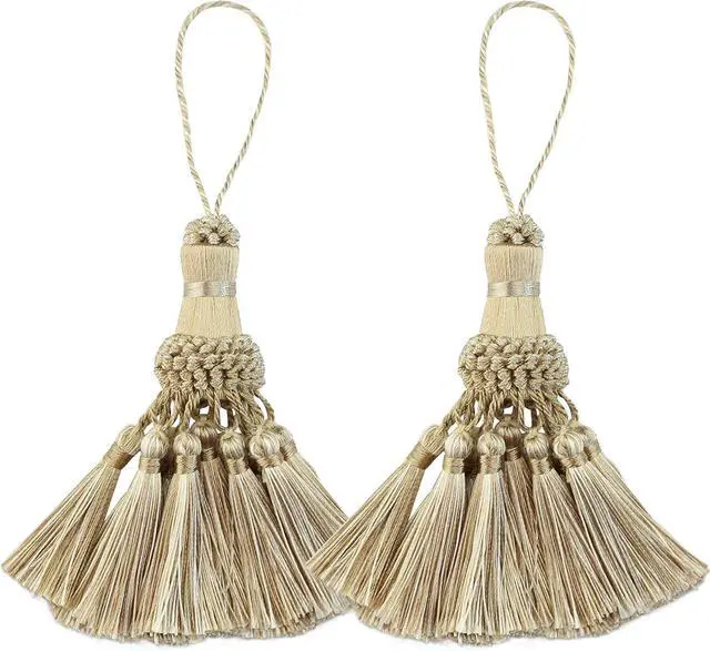 Main image of BEL AVENIR Key Tassel 2 Pack Beige Handmade Craft Tassels Charms | Elegant Polyester Tassels, for Key Chain, Straps, DIY Accessories, Home Decoration