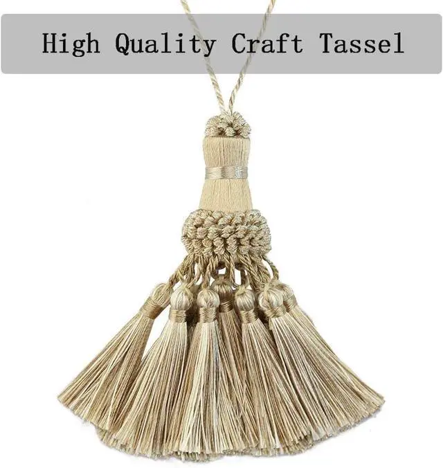 Alt view image 3 of 6 - BEL AVENIR Key Tassel 2 Pack Beige Handmade Craft Tassels Charms | Elegant Polyester Tassels, for Key Chain, Straps, DIY Accessories, Home Decoration