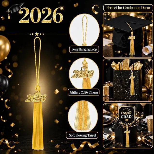Alt view image 3 of 7 - 30 PCS 2026 Mini Graduation Tassels for Crafts 5.1 Inches Bookmark Tassels for Graduation Decor, Cap Keychain Ornaments DIY Craft Jewelry Making (Gold)