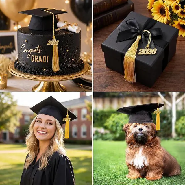 Alt view image 7 of 7 - 30 PCS 2026 Mini Graduation Tassels for Crafts 5.1 Inches Bookmark Tassels for Graduation Decor, Cap Keychain Ornaments DIY Craft Jewelry Making (Gold)