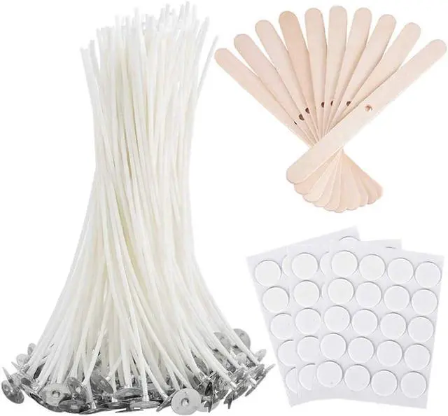 Main image of Bulk 6-Inch Candle Wicks - 100 Pcs with Wick Stickers & Centering Device for Soy/Beeswax Candle Making