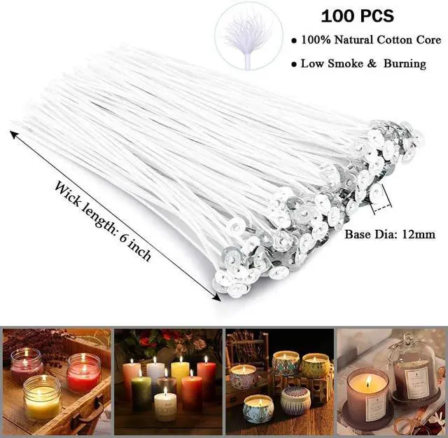 Alt view image 2 of 7 - Bulk 6-Inch Candle Wicks - 100 Pcs with Wick Stickers & Centering Device for Soy/Beeswax Candle Making