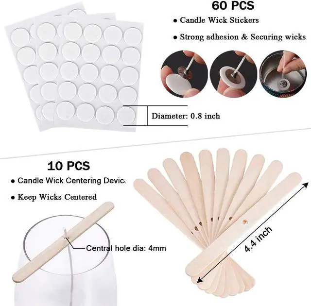 Alt view image 3 of 7 - Bulk 6-Inch Candle Wicks - 100 Pcs with Wick Stickers & Centering Device for Soy/Beeswax Candle Making