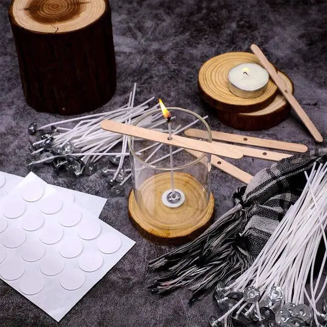 Alt view image 5 of 7 - Bulk 6-Inch Candle Wicks - 100 Pcs with Wick Stickers & Centering Device for Soy/Beeswax Candle Making