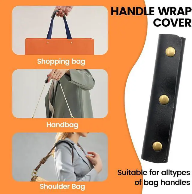 Alt view image 3 of 7 - Mcredy Leather Bag Strap Wrap Covers Handle Protector, Black, 2 Packs | Soft Leather, Bag Strap Wrap Covers, Easy to Use, for Purse Wallet Shopping Travel Bags