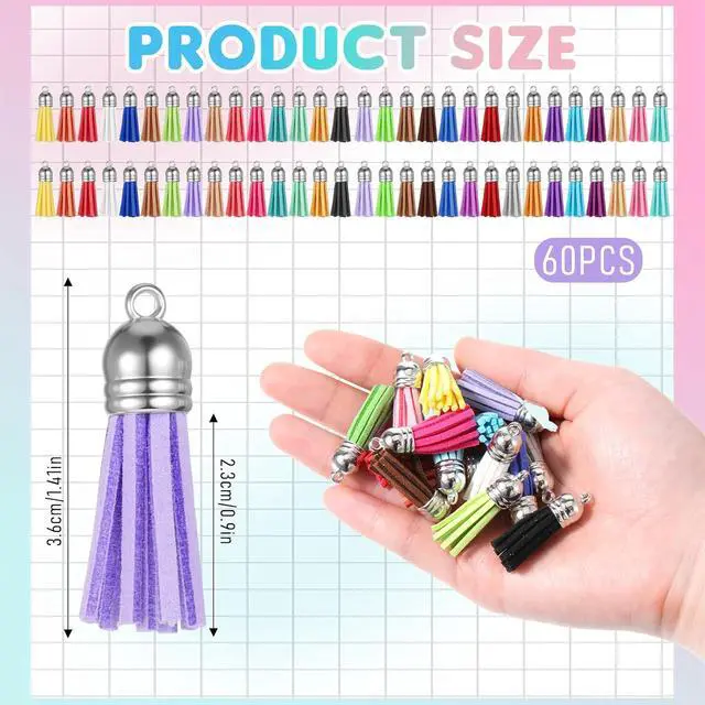 Alt view image 2 of 7 - 60 Pcs Tassels for Jewelry Making Keychain Tassels Leather Tassel Keychain Charms Bulk Colored Tassel Pendants for Bracelets, Acrylic Key Chain Blanks and Craft Supplies 30 Colors