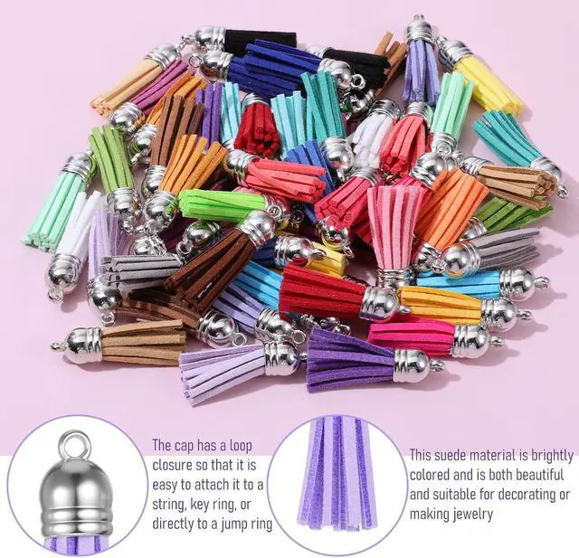Alt view image 3 of 7 - 60 Pcs Tassels for Jewelry Making Keychain Tassels Leather Tassel Keychain Charms Bulk Colored Tassel Pendants for Bracelets, Acrylic Key Chain Blanks and Craft Supplies 30 Colors