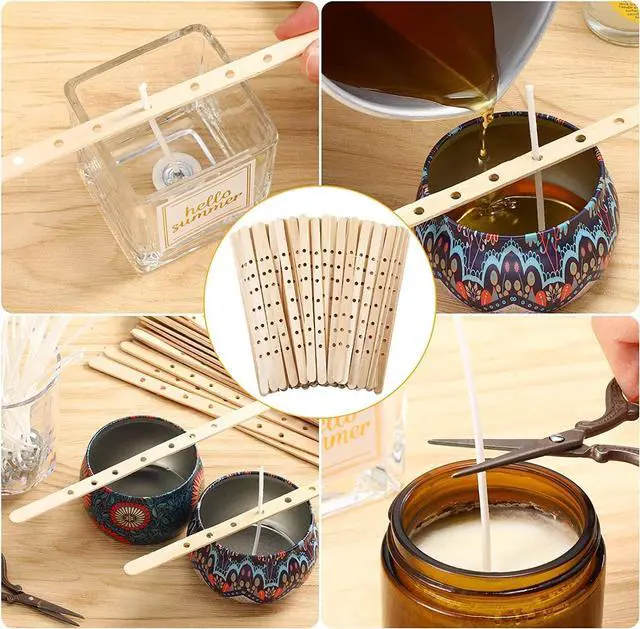 Alt view image 4 of 6 - 100pcs Wooden Candle Wick Holders - 3 Wick Candle Holders, Candle Making Wick Centering Tool with 7 Holes