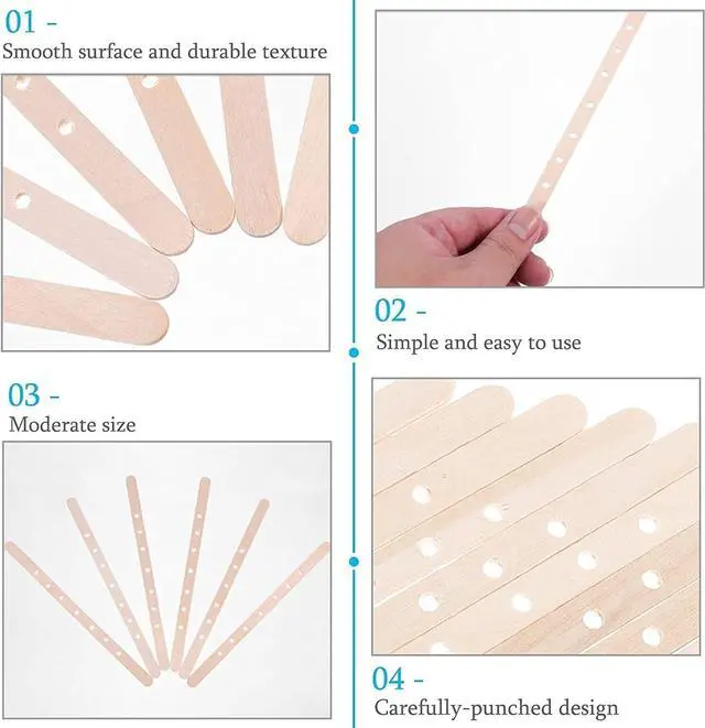 Alt view image 3 of 6 - 100pcs Wooden Candle Wick Holders - 3 Wick Candle Holders, Candle Making Wick Centering Tool with 7 Holes