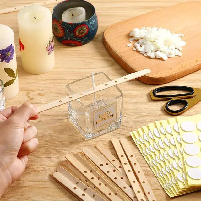 Alt view image 5 of 6 - 100pcs Wooden Candle Wick Holders - 3 Wick Candle Holders, Candle Making Wick Centering Tool with 7 Holes