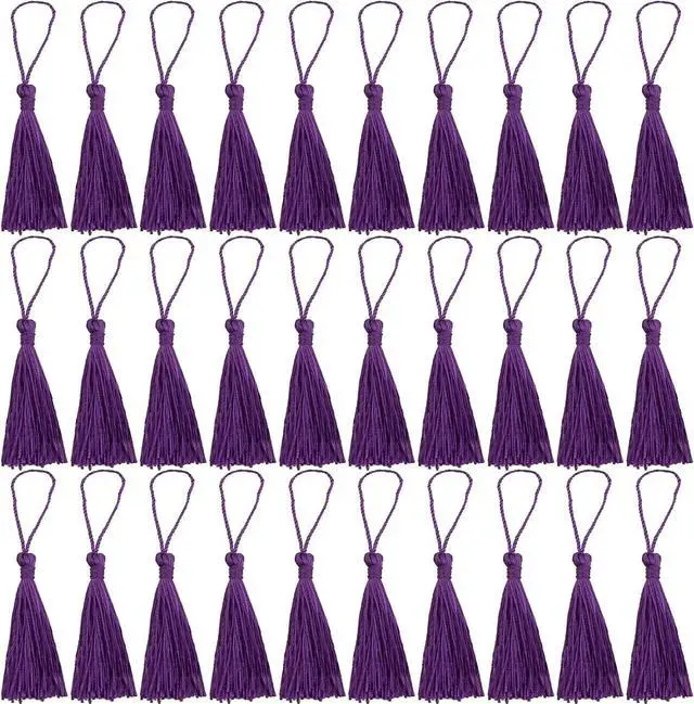 Main image of VAPKER 30 Pieces Dark Purple Tassels 13cm/5-Inch Silky Handmade Soft Mini Tassels Floss Bookmark Tassels with 2-Inch Cord Loop for Jewelry Making, DIY Projects, Bookmarks