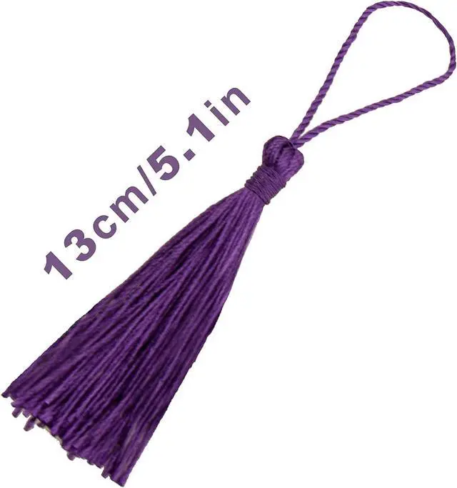 Alt view image 2 of 6 - VAPKER 30 Pieces Dark Purple Tassels 13cm/5-Inch Silky Handmade Soft Mini Tassels Floss Bookmark Tassels with 2-Inch Cord Loop for Jewelry Making, DIY Projects, Bookmarks