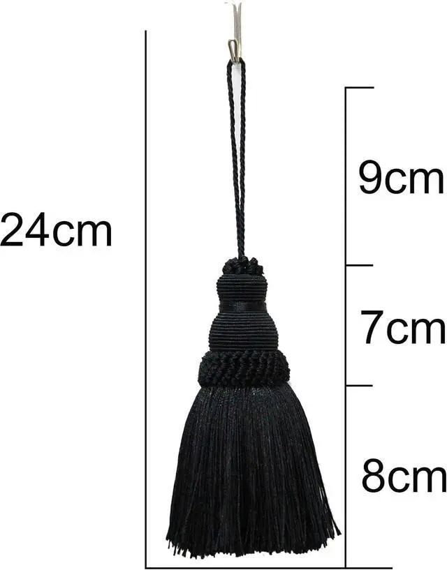 Alt view image 2 of 5 - 2Pcs Colorful Tassel Key Tassels DIY Accessories(Black) | 9.5 Inch Tassels for Crafts,Door Tassel for Knobs,Elegant Tassels for Curtain and Home Decoration,Large Decorative Tassels