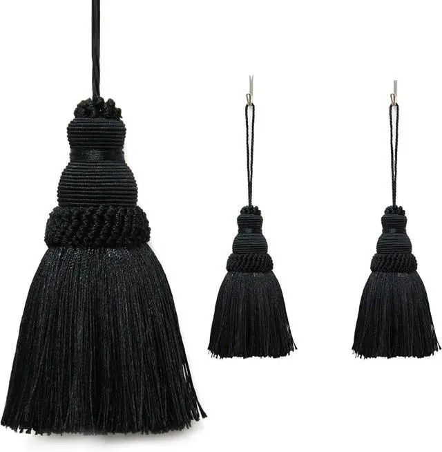 Main image of 2Pcs Colorful Tassel Key Tassels DIY Accessories(Black) | 9.5 Inch Tassels for Crafts,Door Tassel for Knobs,Elegant Tassels for Curtain and Home Decoration,Large Decorative Tassels