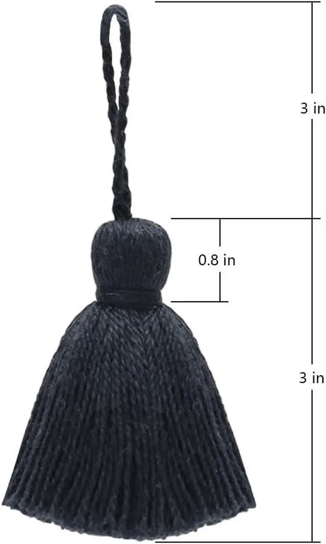 Alt view image 2 of 4 - Big Size 4 PCS Tassels for Crafts, Handmade Hanging Tassels for Pillow Decor, Blanket Decoration, with Hanging Rope for Tassel Garland (8cm/3.15 inch) (Black - 4 PCS)