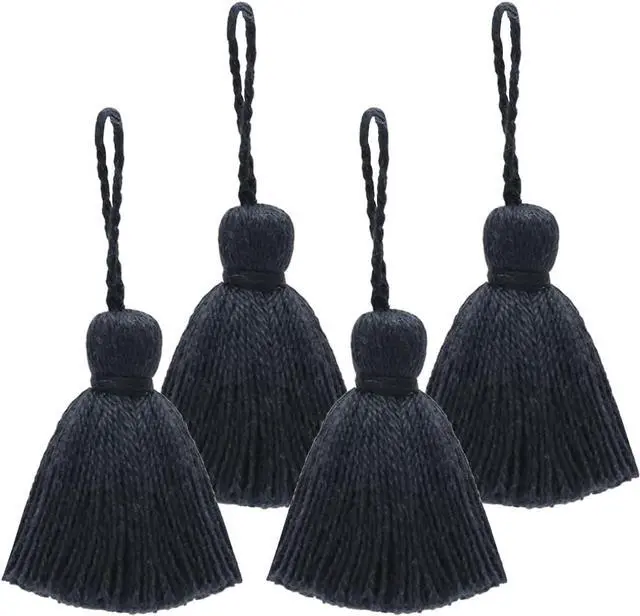 Main image of Big Size 4 PCS Tassels for Crafts, Handmade Hanging Tassels for Pillow Decor, Blanket Decoration, with Hanging Rope for Tassel Garland (8cm/3.15 inch) (Black - 4 PCS)