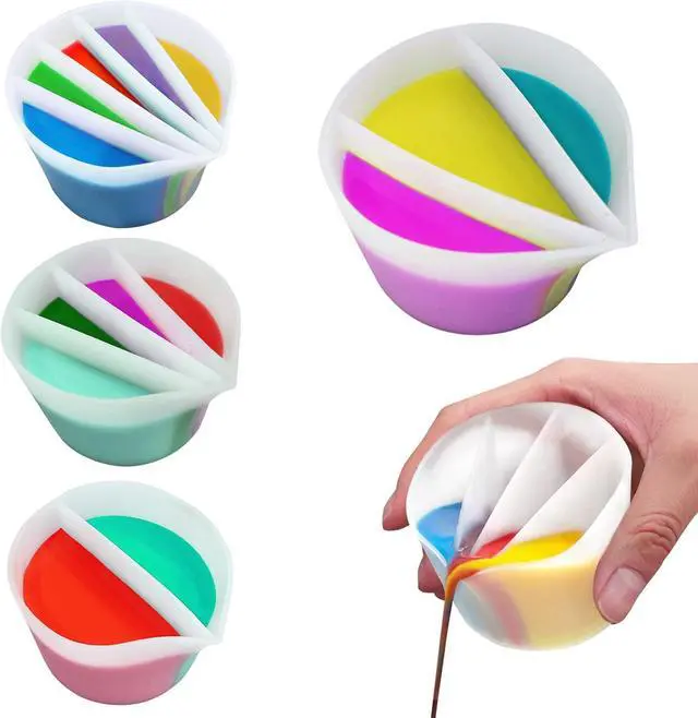Main image of Split Cup for Paint Pouring Fluid Art Silicone Split Cup Resin Pouring Painting Tools DIY Making Drawing Accessories Reusable Split Cup with Dividers (3 Channels)