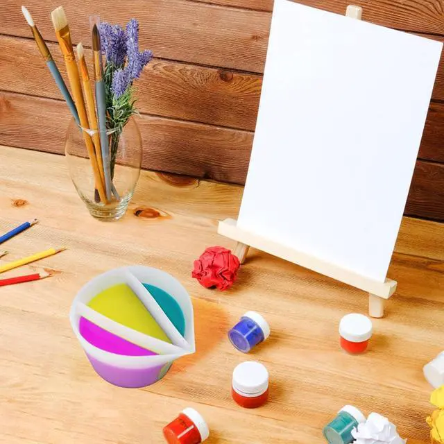 Alt view image 3 of 6 - Split Cup for Paint Pouring Fluid Art Silicone Split Cup Resin Pouring Painting Tools DIY Making Drawing Accessories Reusable Split Cup with Dividers (3 Channels)