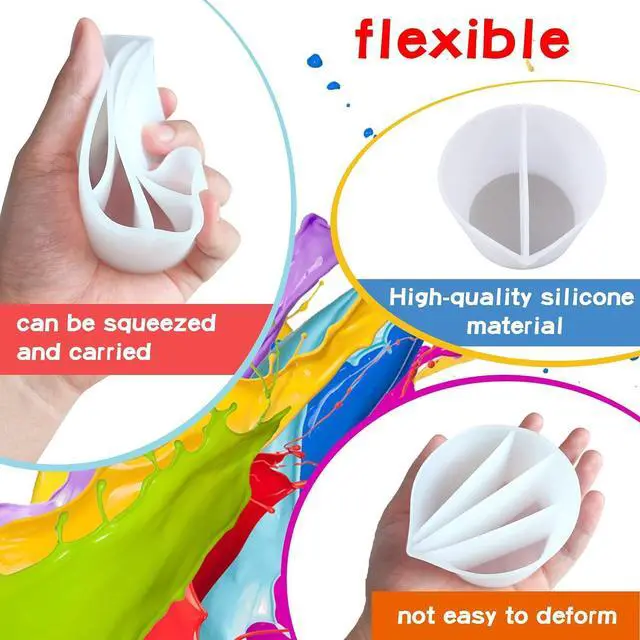 Alt view image 2 of 6 - Split Cup for Paint Pouring Fluid Art Silicone Split Cup Resin Pouring Painting Tools DIY Making Drawing Accessories Reusable Split Cup with Dividers (3 Channels)