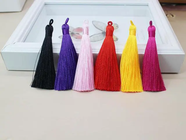 Alt view image 3 of 7 - 3.7" Colorful Silk Tassels 30pcs for Jewelry Making Keychain Bag | Earrings,Bookmark,Bag Charms,Keychain, DIY Crafts,Mala Assorted Tassels,Jewelry Making